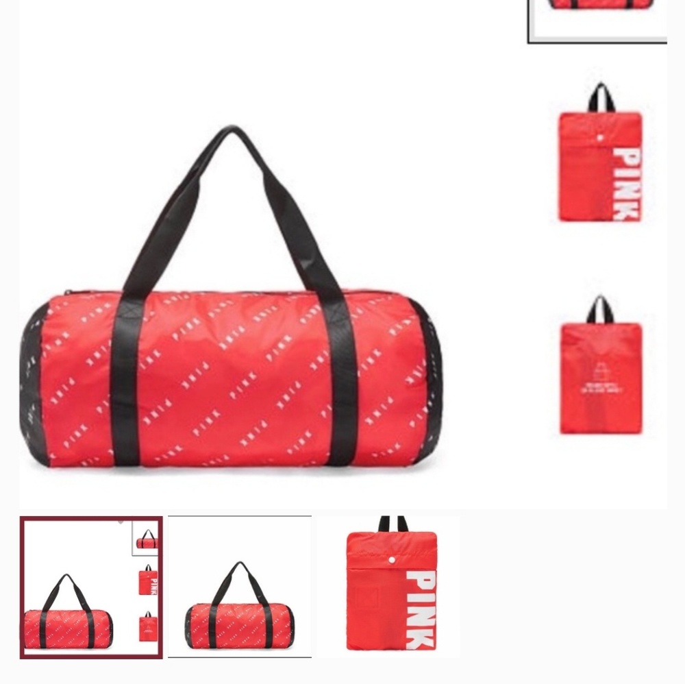 Pink packable duffle bag